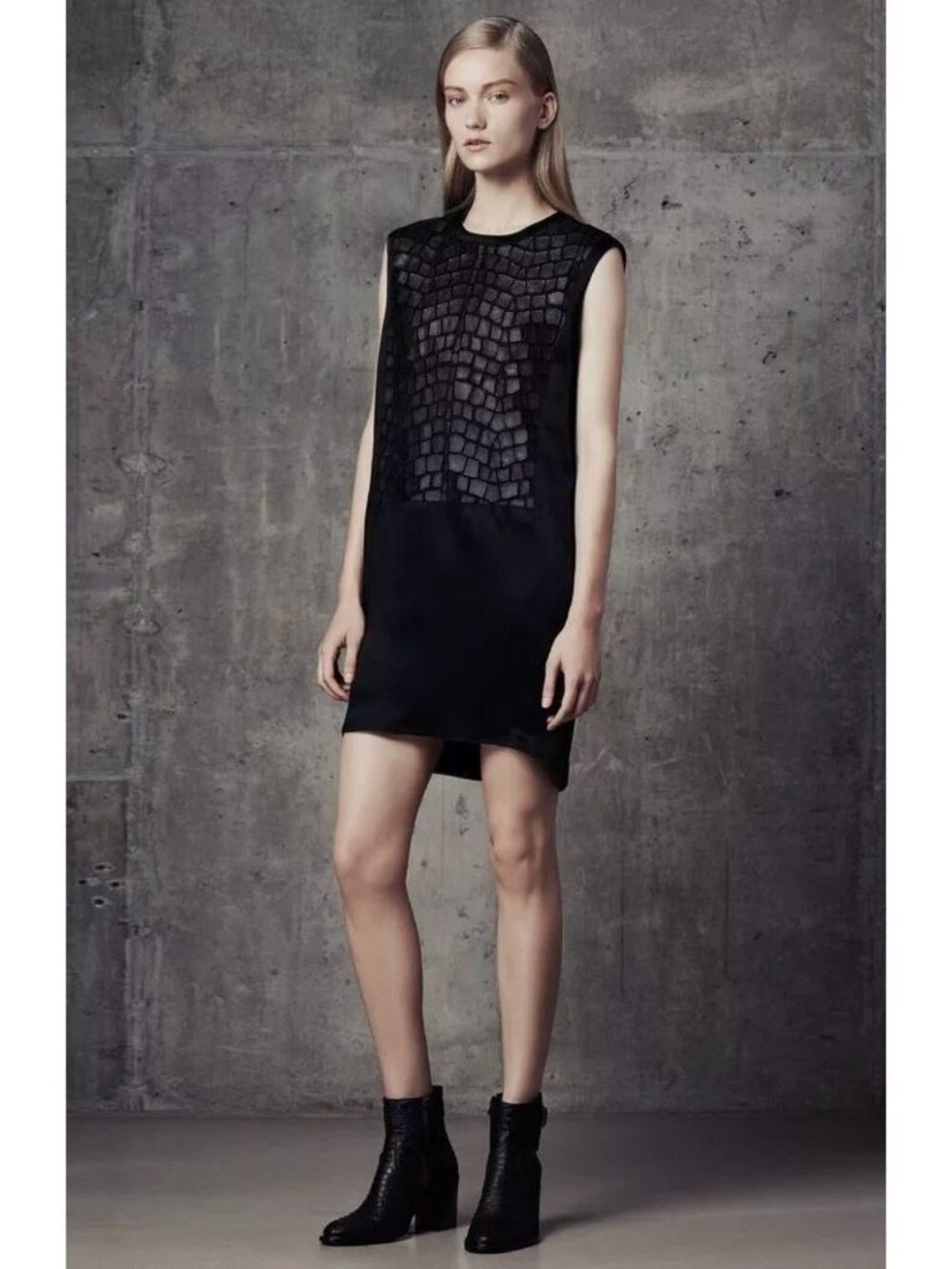 NWT Helmut Lang Fractal Mini Dress Faux Leather Leopard Satin Black Shift  2